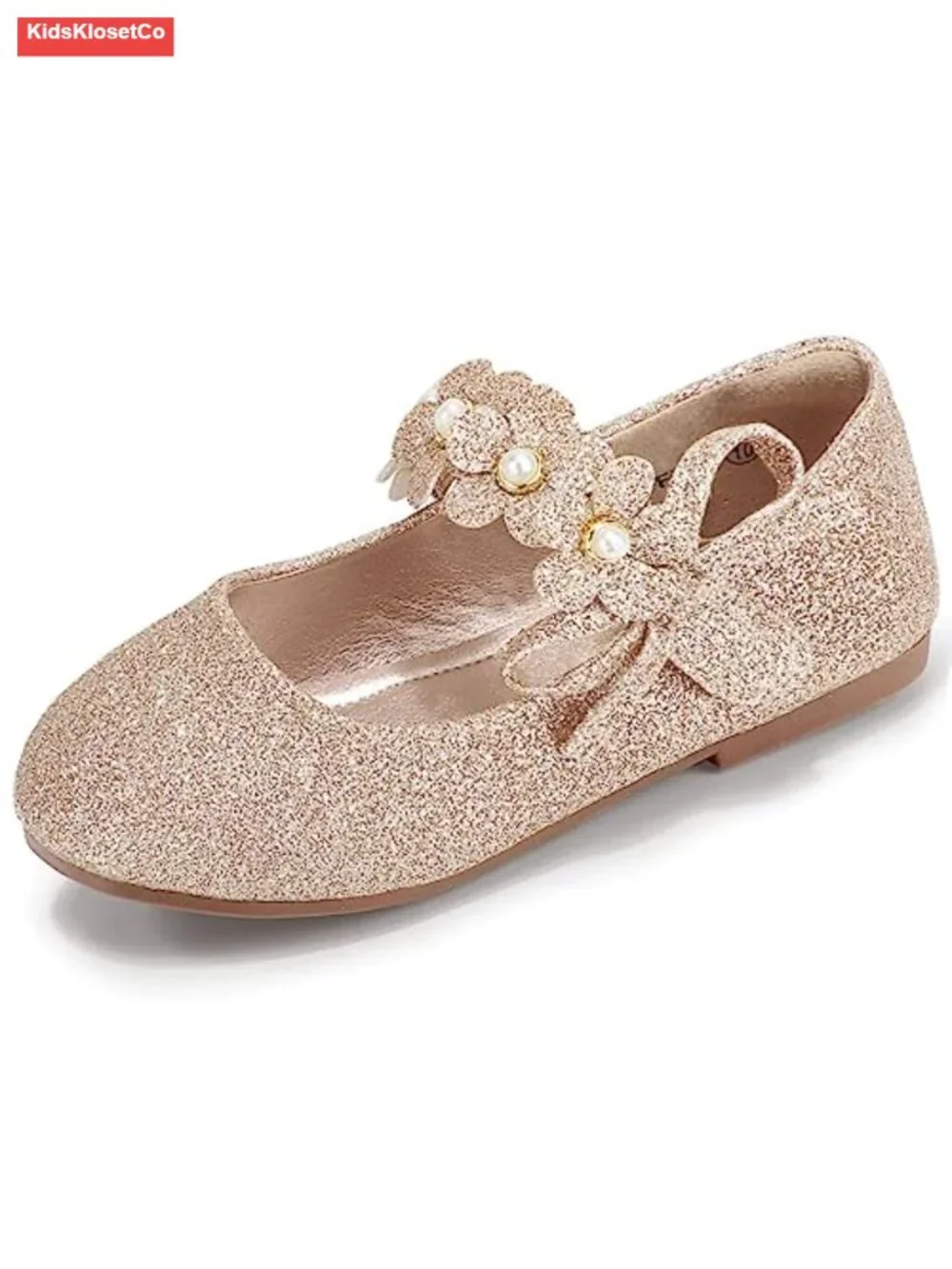Toddler Flower Girl Pearls Mary Jane Ballet Flats - Round Toe, Hook Loop